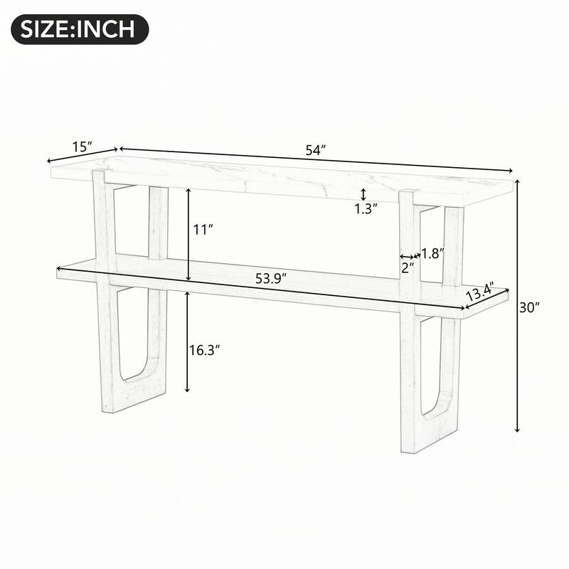 Narrow Console Table with Marble-Effect Top(Natural)