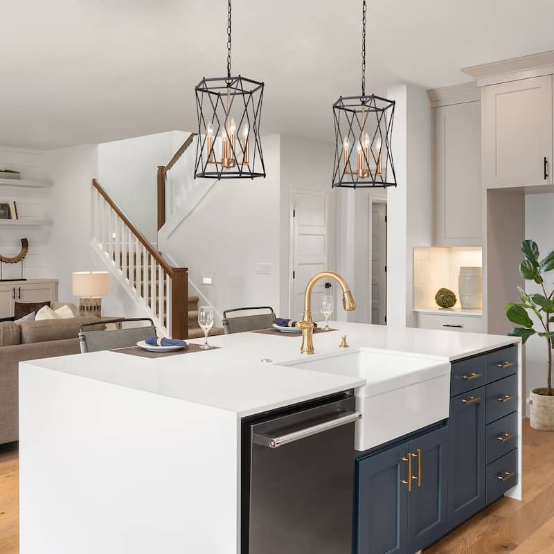 Modern Transitional Metal Kitchen Island Lantern Pendant Farmhouse Cylinder Foyer Chandelier - D 12.5"x H 18"