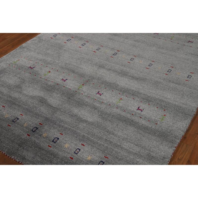 Hand Knotted Oriental 100% Wool Carpet Tribal Animal Pictorial Greys & Charcoal Gabbeh Area Rug - 7' 9'' X 5' 1''