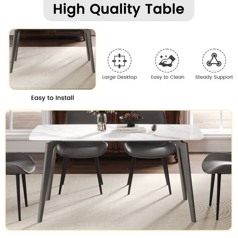 62.99" Modern Artificial Stone White Curved Edge Dark Grey Metal Leg Dining Table-Can Accommodate 6 People(Dining Table Only)