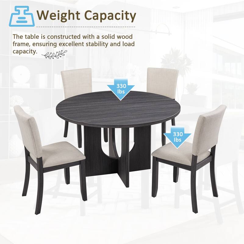 Modern Round Dining Table Set with 4 Upholstered Chairs, for Living Room, Kitchen Dining Room, 5-Piece Set