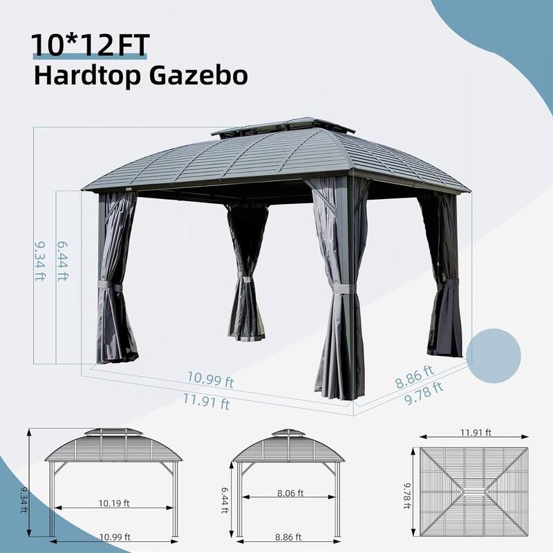 GDFStudio - Highland Crest Hardtop Gazebo Pavilion with Double Roof, Curtains & Netting for Outdoor Living Spaces