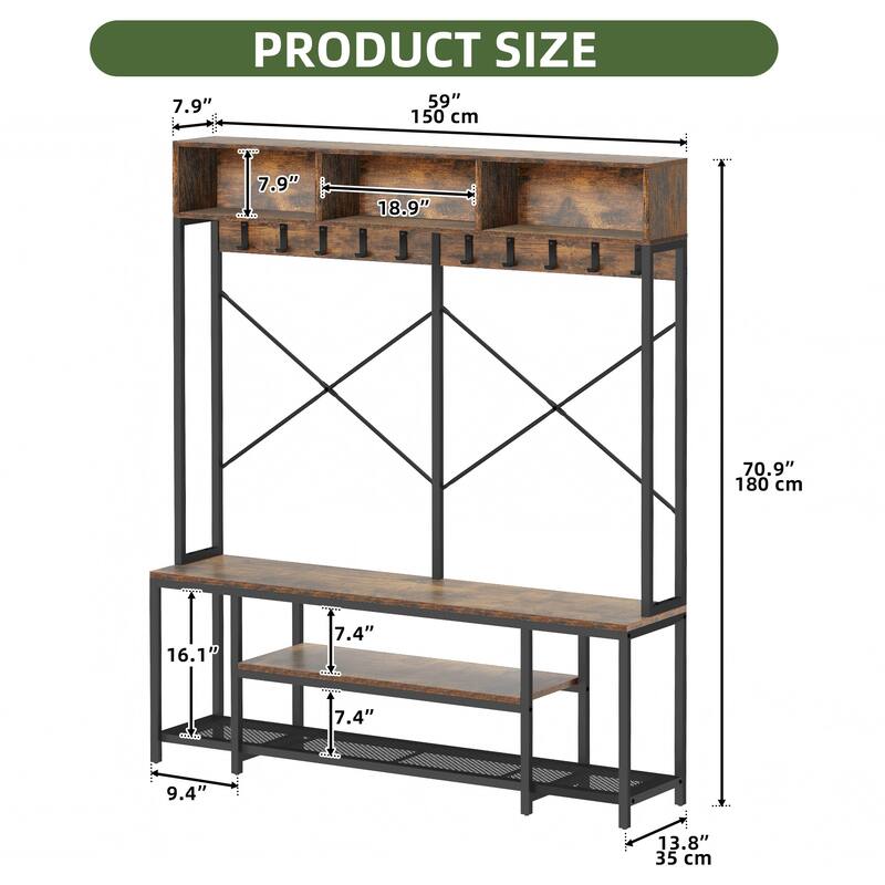 Moasis 5-in-1 Hall Tree with Shoes Storage and Coat Rack for Hallway