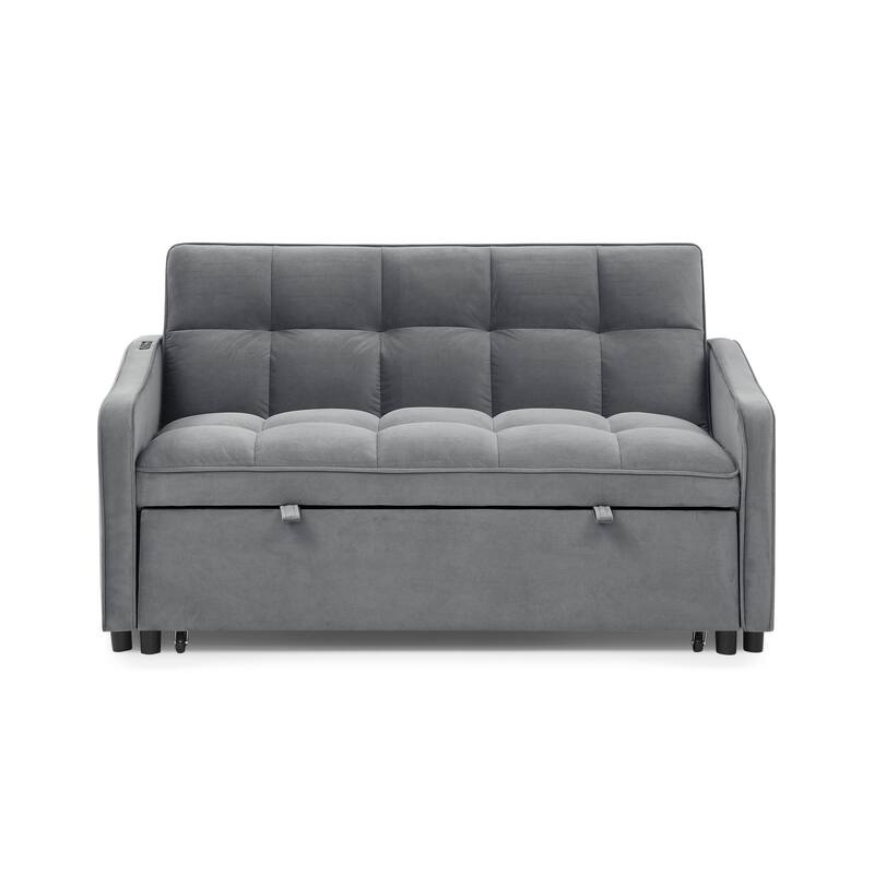 Mid-Century Modern Sofa Bed with USB Charging and Adjustable Backrest