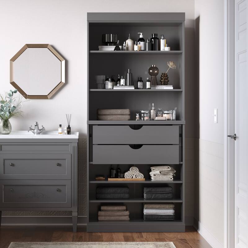 100% Solid Wood 32" Bathroom Cabinet with Optional Doors, 2-Drawers by Palace Imports - Gray - No Doors