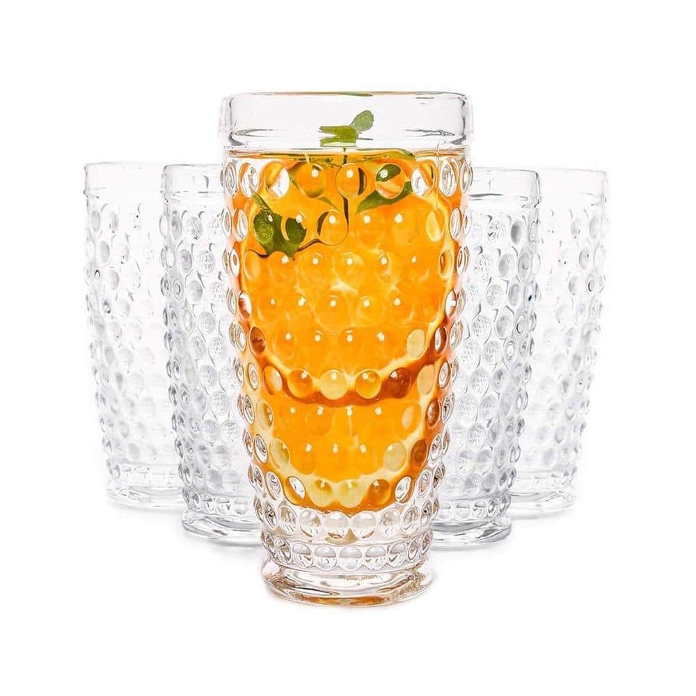 Set of 6 Hobnail Highball Glasses 13.32oz Clear Glass Vintage Drinking Glasses for Drinks - 3.35"W x 5.90" H
