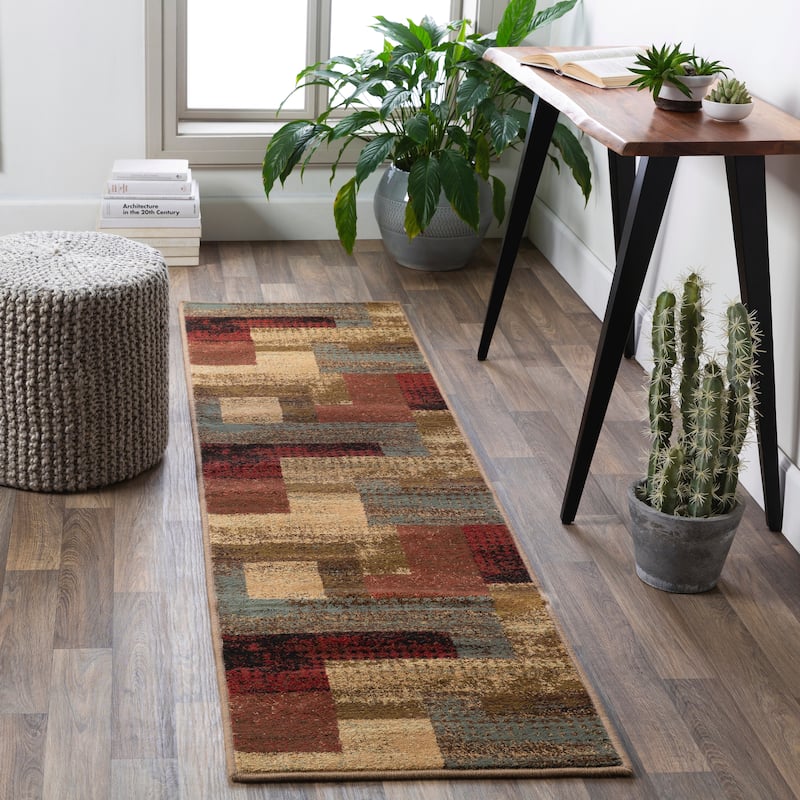 Livabliss Colma Color Block Multicolor Area Rug - Red - 2' x 7' 5"