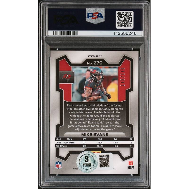 Mike Evans 2023 Panini Prizm Red Wave Signed Card #279 Auto Graded PSA 146/149 - 8' x 11'