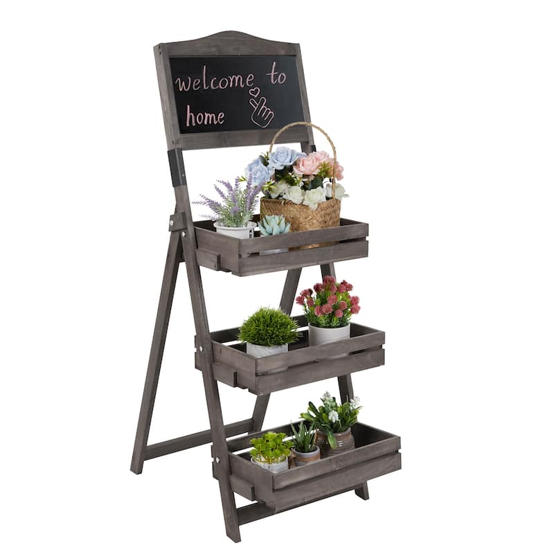 3-Tiered Free Standing Chalkboard Wood Plant Stand - 20 in. x 42 in. x 15 in.