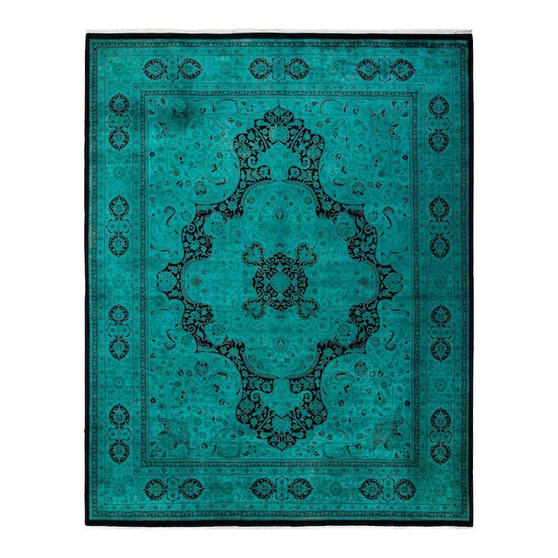 Overton Hand Knotted Wool Vintage Inspired Modern Contemporary Overdyed Blue Area Rug - 8' 1" x 10' 6"