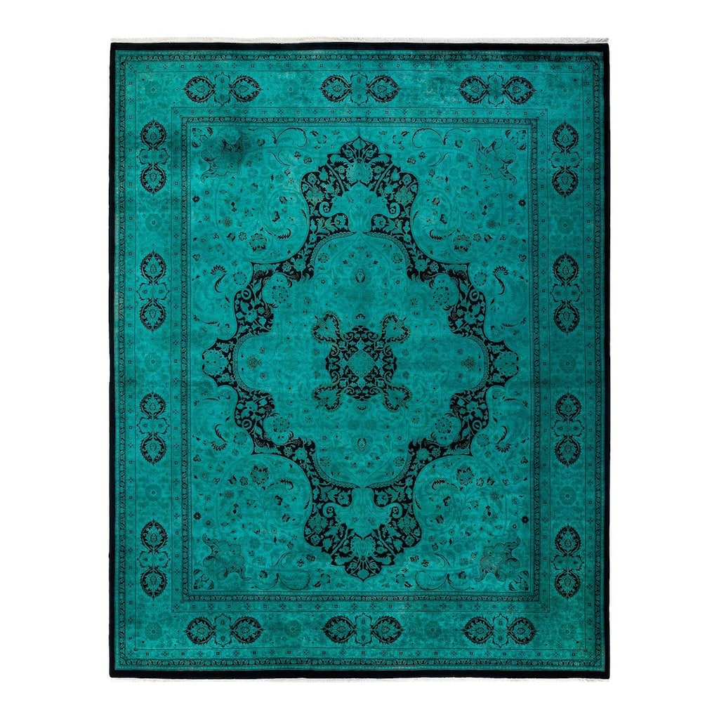 Overton Hand Knotted Wool Vintage Inspired Modern Contemporary Overdyed Blue Area Rug - 8' 1" x 10' 6"