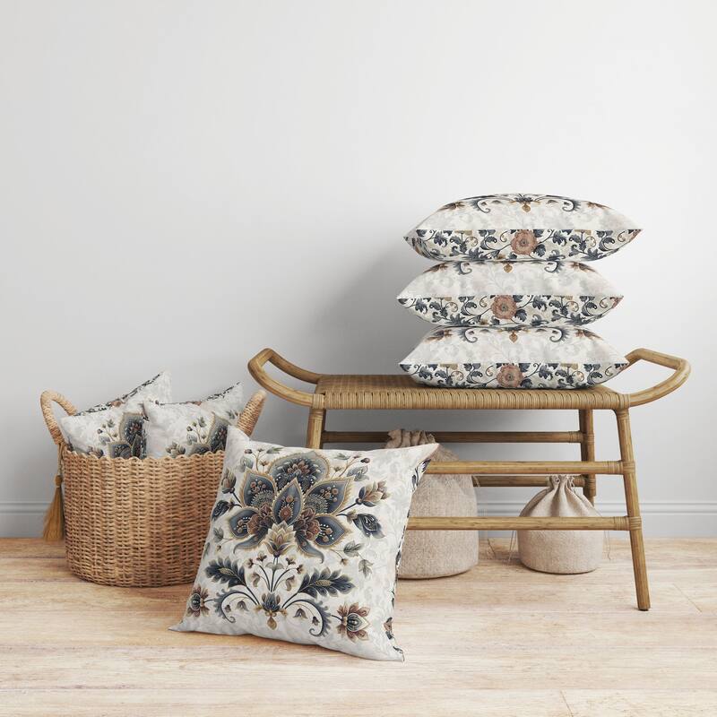 Paisley Petal Melody Faux Suede Reversible Throw Pillow Gray and Copper