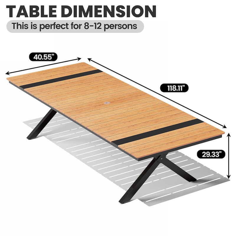 Outdoor Patio Aluminum Dining Rectangular Table with Umbrella Hole