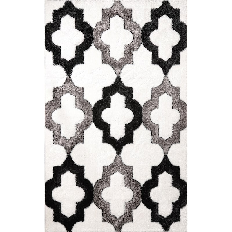 Santorini Collection Geometric Area Rug - 4' X 6' - White/Grey/Black