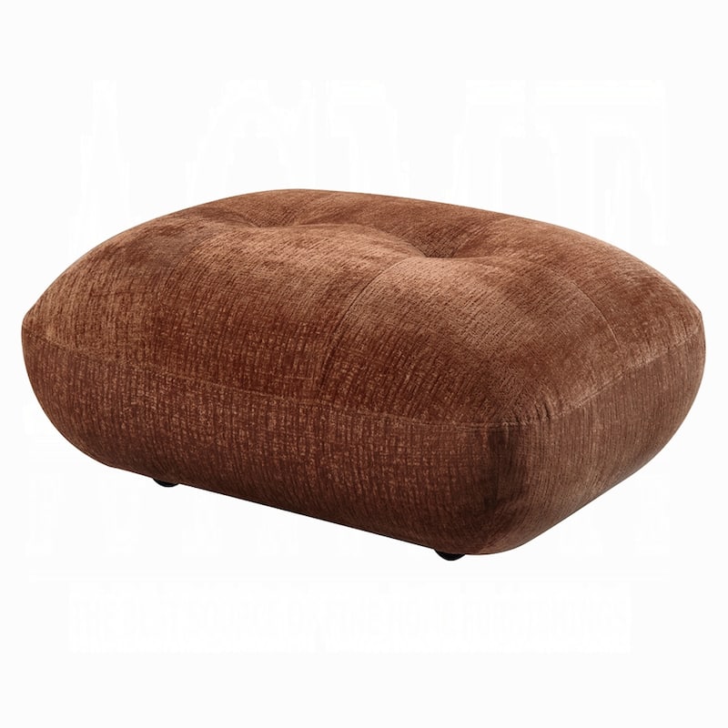 Erico Ottoman, Tufted Rust Brown Chenille, Foam Cushion Top, 35 Inch