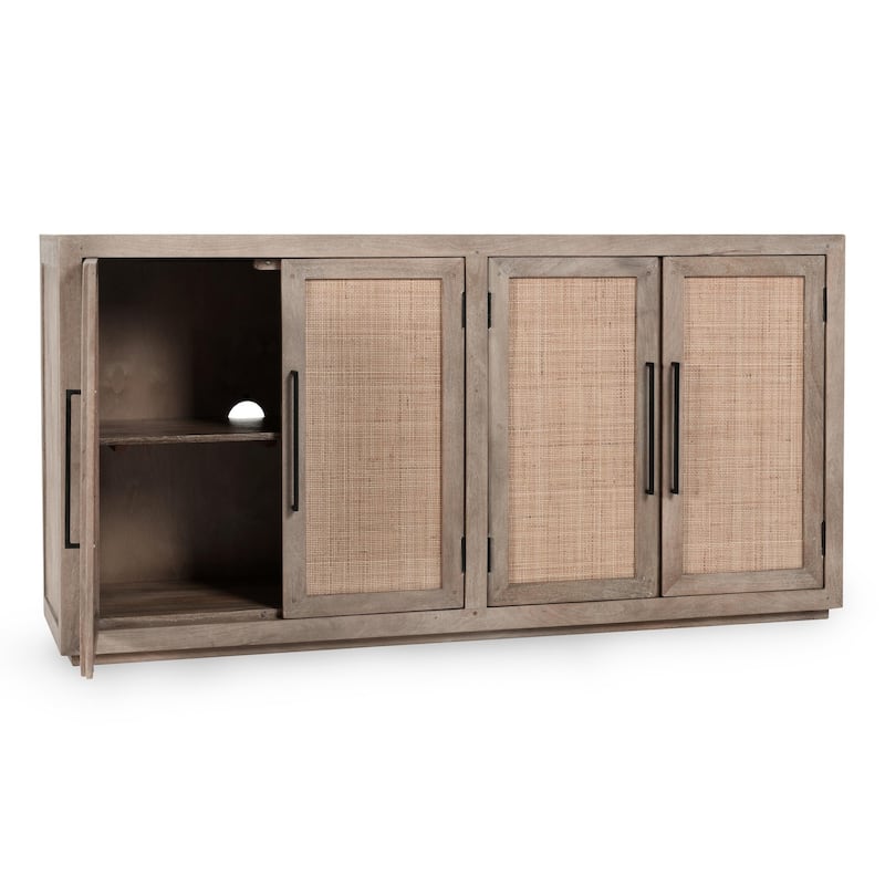 Classic Home Jensen Mango Wood and Cane Weave Buffet Sideboard