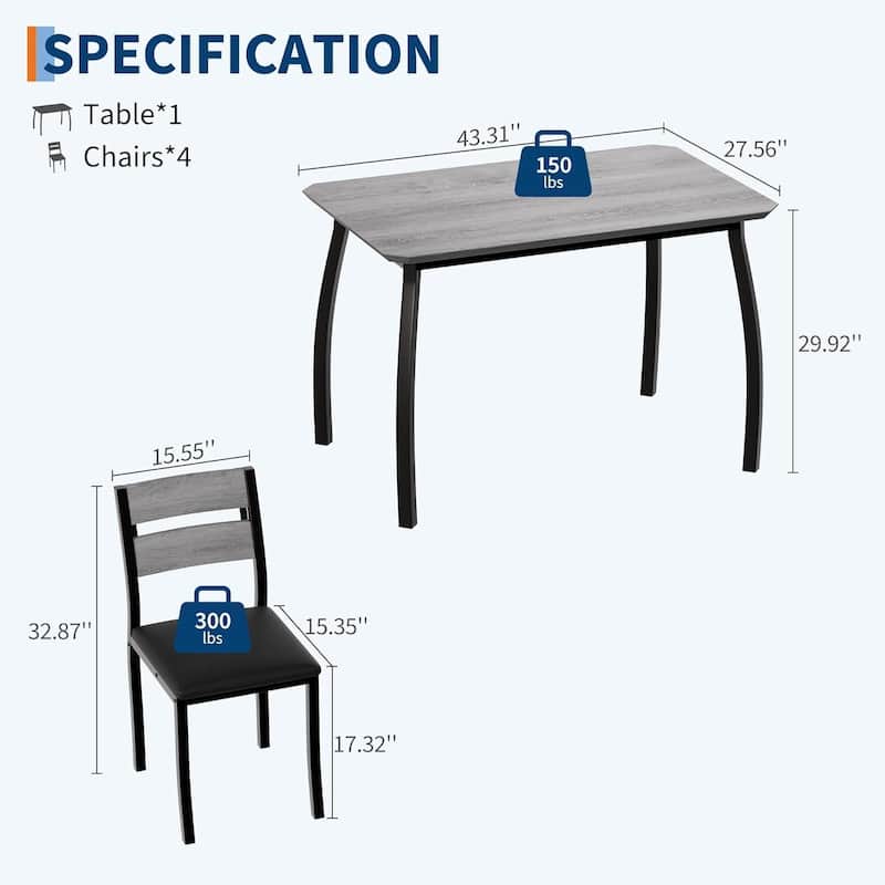 5 Piece Space-Saving Kitchen Dining Table Set for Small Spaces, Apartment
