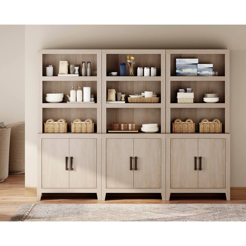 74" Tall Bookshelf with Door, Farmhouse Bookcase with Adjustable Shelf and Storage Cabinet for Living Room, Office