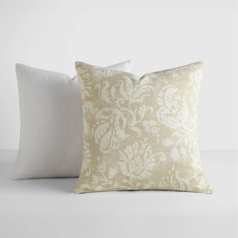 2-Pack Cotton Slub Decor Throw Pillows in Distressed Floral - Natural