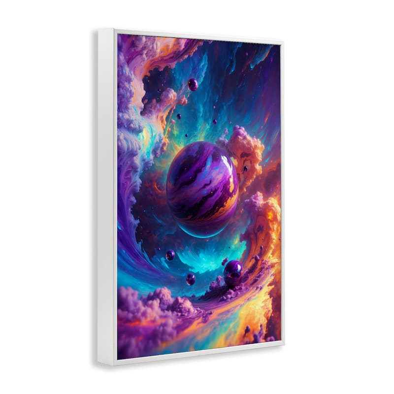 Stupell Surreal Planets with Chromatic Clouds Framed Giclee Art Design By Wumples