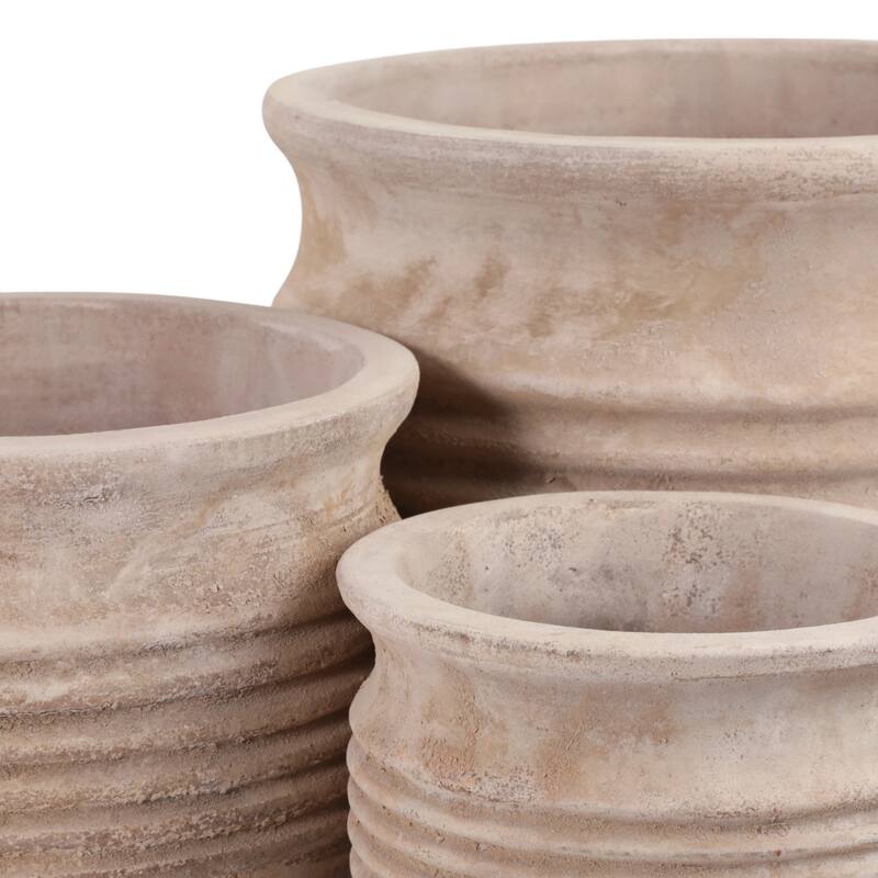 Pottery Planter Ribbed Crafted Durable Earthenware Material (Set of 3) - 15" x 15" x 13"