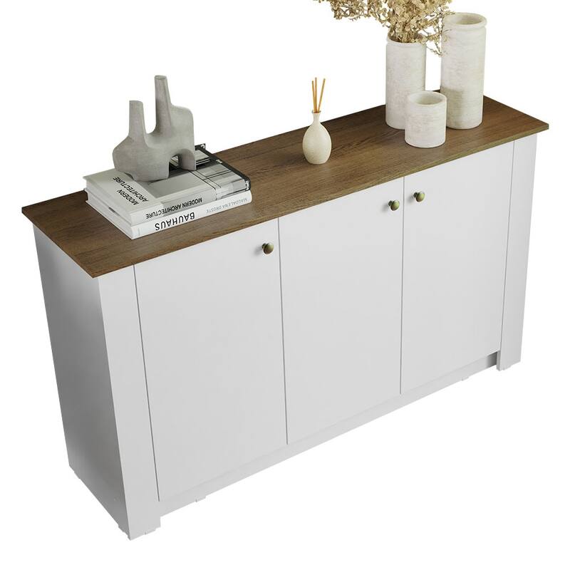 Madesa Modern Sideboard Buffet Storage Cabinet with 3 Doors 53 Inch Wooden Organization Entryway - White/Brown