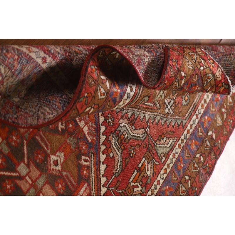 Heriz Persian Vintage Runner Rug Hand-knotted Red Wool Carpet - 3'11"x 11'10"