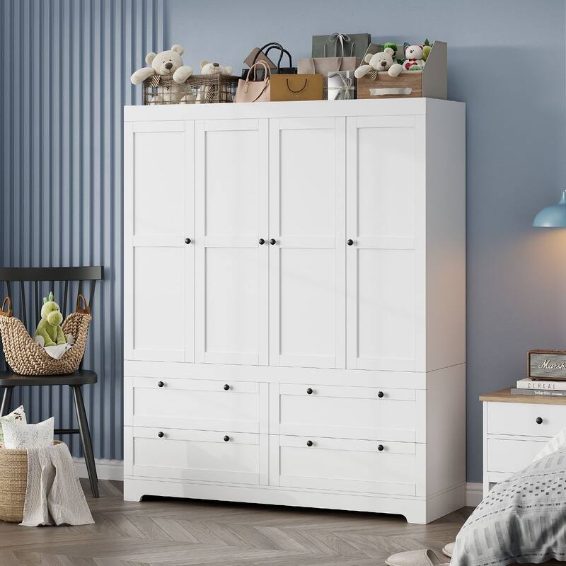 Gyomojoy Large White Wardrobe Closet with Drawers & Doors, Modular Armoire with Hanging Rods, Apartment & Dorm Storage