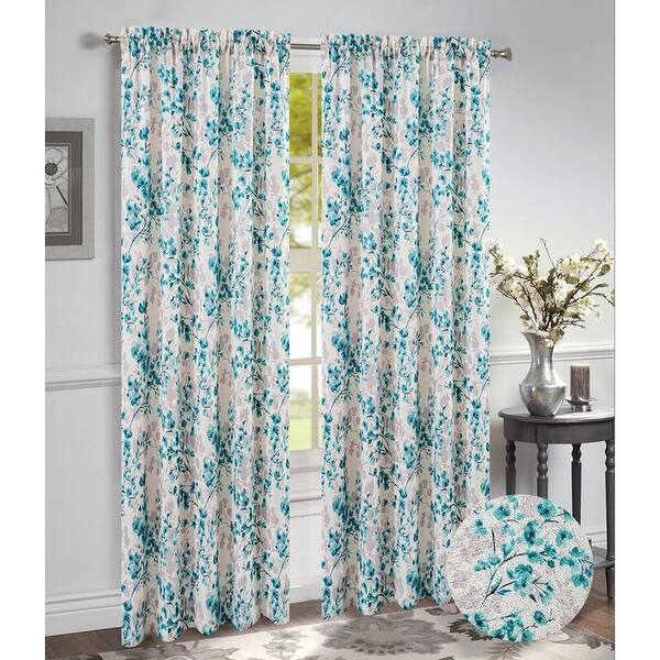 slide 2 of 2, Brandy Jacquard Floral Rod Pocket Window Panel and Valance Treatment, All Sold Separately Aqua