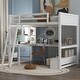 preview thumbnail 1 of 22, Solid Wood Loft Bed with Bulit-in Desk and LED Light, Full Size Loft Bedframe with Storage Bench, Shelves, 2 Drawers & USB Port White