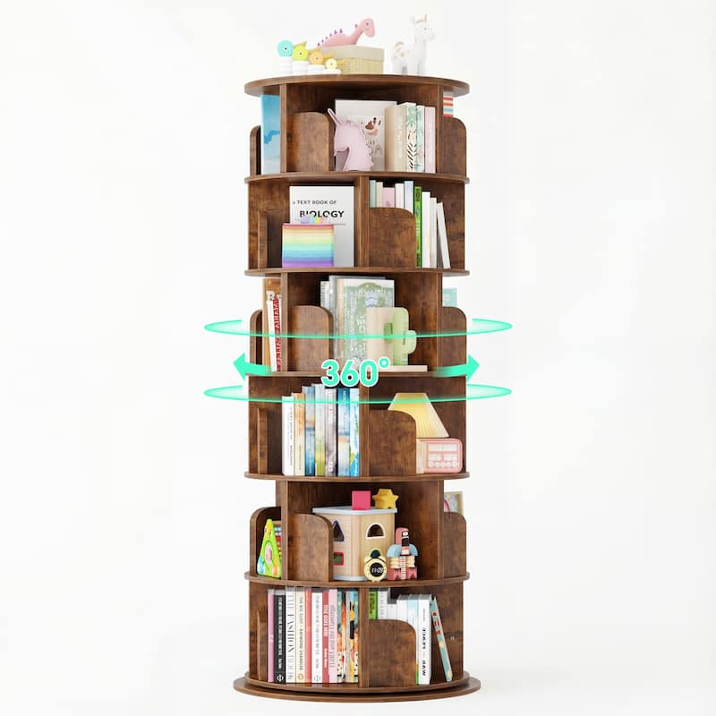 4/5/6 Tiers Round Rotating Bookcase, Revolving Floor Standing Bookshelf Corner Organizer Display