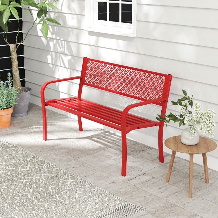 Metal Garden Bench with Lattice Backrest and 790 lbs. Weight Capacity - 50" L x 23" W x 32" H