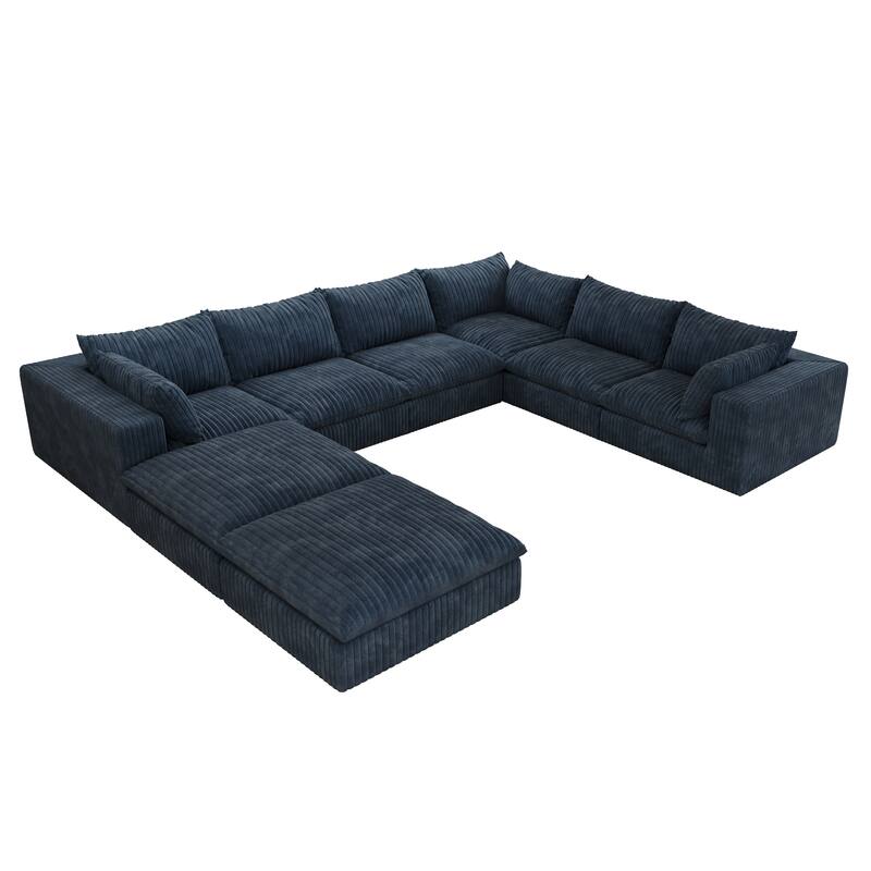 157.6" Blue Fabric Cloud Sofa with Removable Cushion and DIY Combination