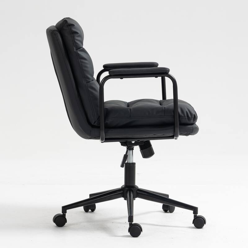 Roomfitters PU Leather Office Chair, Mid-Back Adjustable Swivel Desk Chair with Wheels and Arms, Ergonomic Task Chair