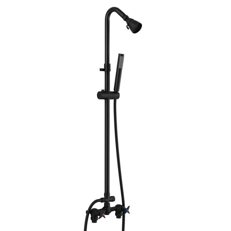 Wall Mount Outdoor Shower Kit with Hand Held Spray Two Cross Handles with Adjustable Slide Bar Two Function Exposed Shower