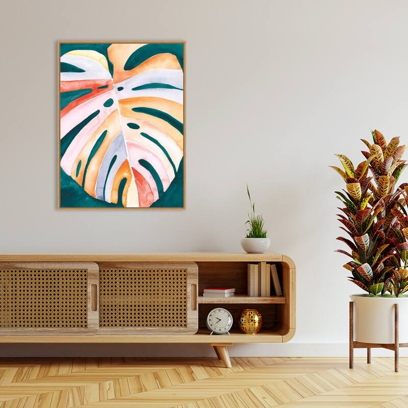 Multicolor Monstera I by Jennifer Paxton Parker Framed Canvas Wall Art Print - Sylvie Maple