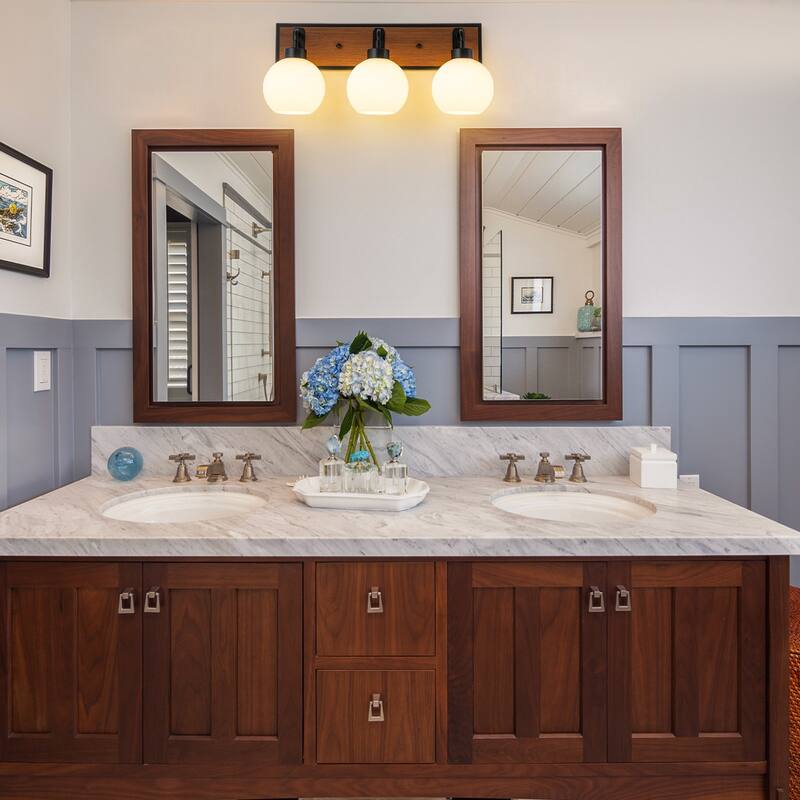 Wood Bathroom Vanity Light Fixture with Milk White Glass