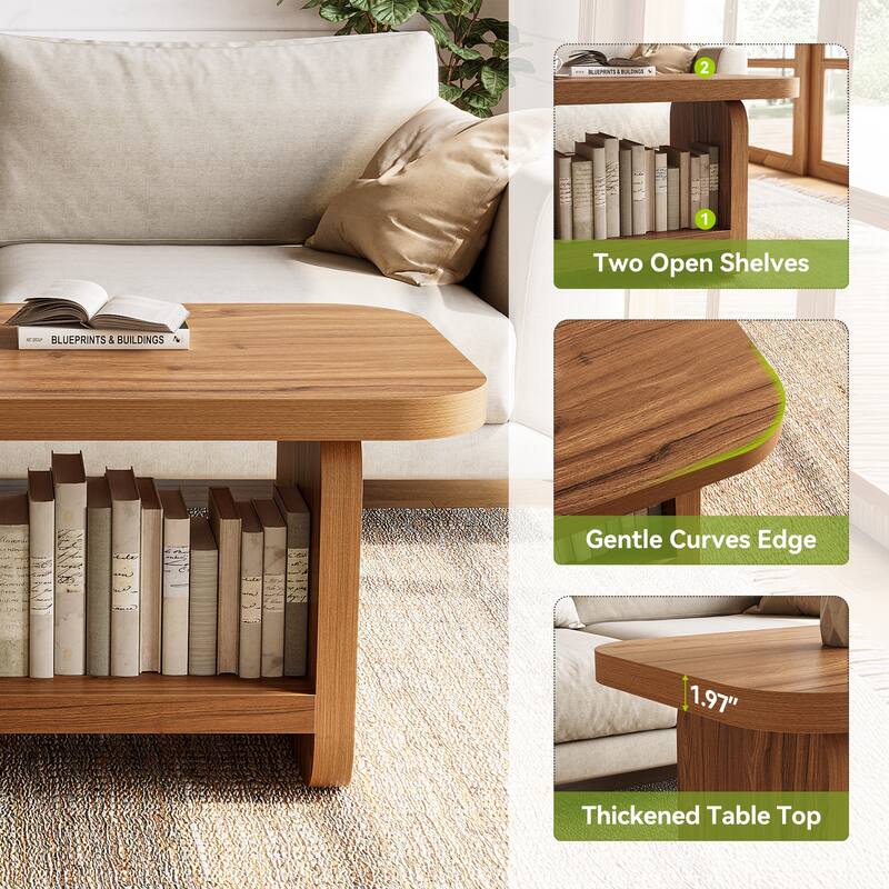 Farmhouse Rectangle Living Room Coffee Table with Storage Shelf