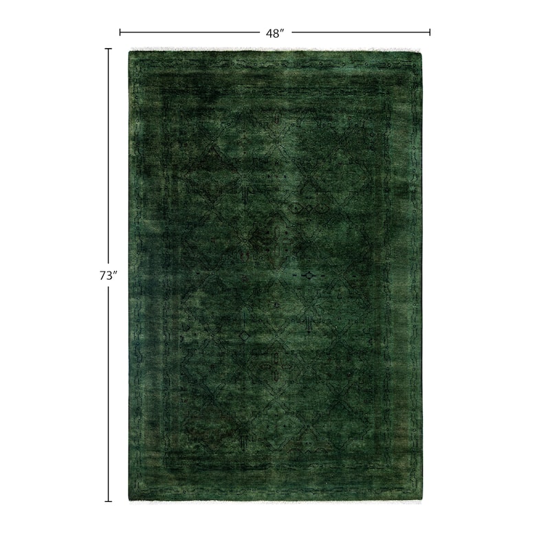 Overdyed One-of-a-Kind Hand-Knotted Area Rug - Green - 4' 0" x 6' 1"