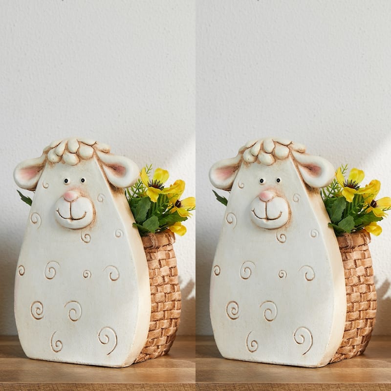 Glitzhome 13"H MGO Cute Sheep Cow Shape Statue Planter Pot Gift - Set of 2-Sheep