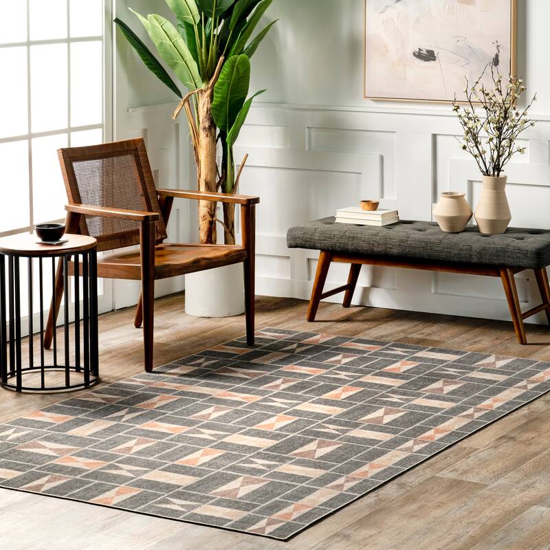 Nuloom Gene SpinClean Geometric Tile Machine Washable Area Rug