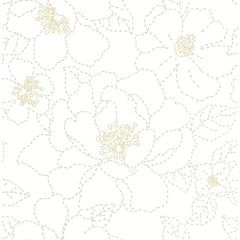 A-Street Prints Gardena White Embroidered Floral Wallpaper