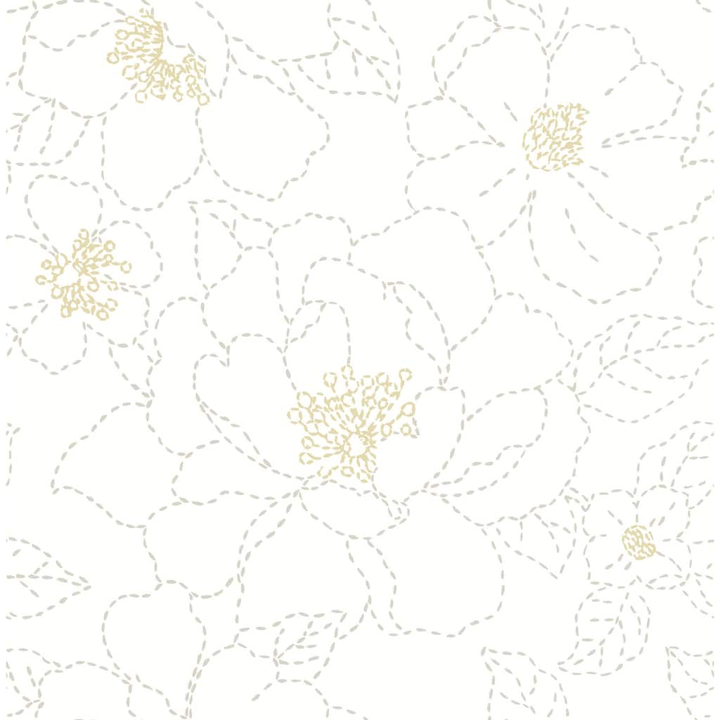 A-Street Prints Gardena White Embroidered Floral Wallpaper