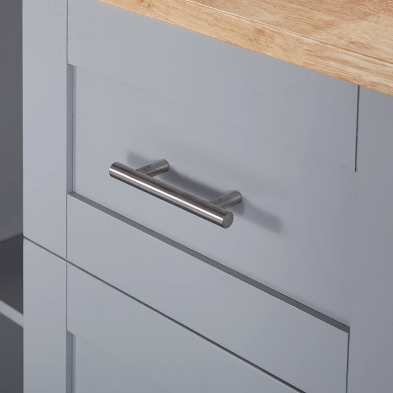 Rubberwood Kitchen Cart with Internal Storage Rack, Spice Rack, 2 Slide-Out Shelf, and 3 Drawer