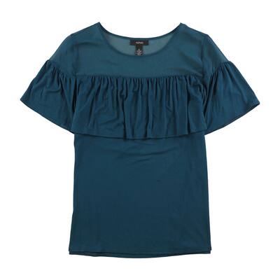 Alfani Womens Illusion Flounce Basic T-Shirt, Blue, Small