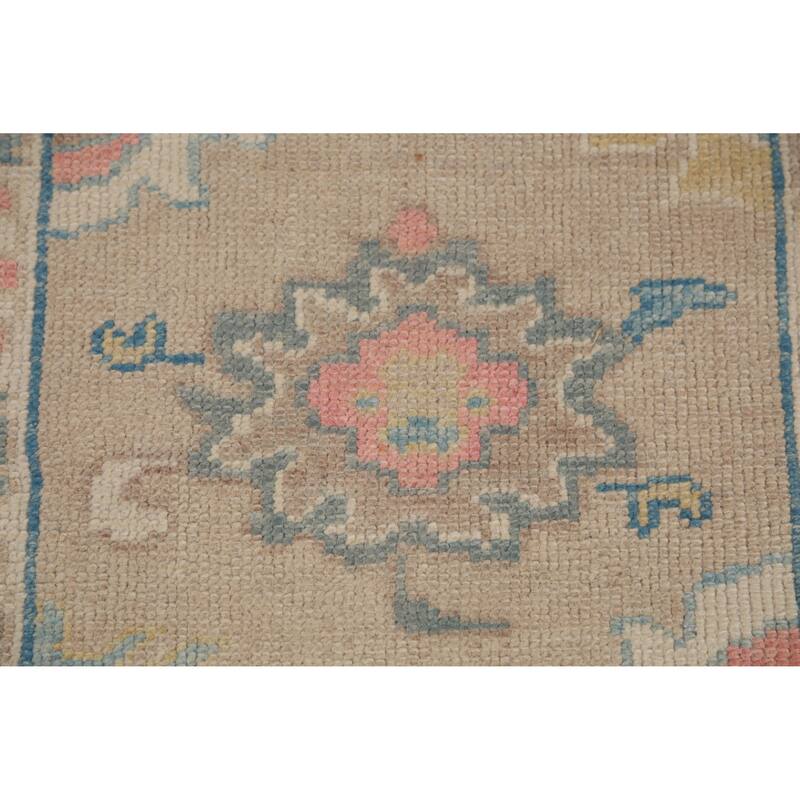Hand Knotted Oriental 100% Wool Carpet Transitional Floral Beige & Ivories Oushak Runner Rug - 13' 2'' X 3' 2''