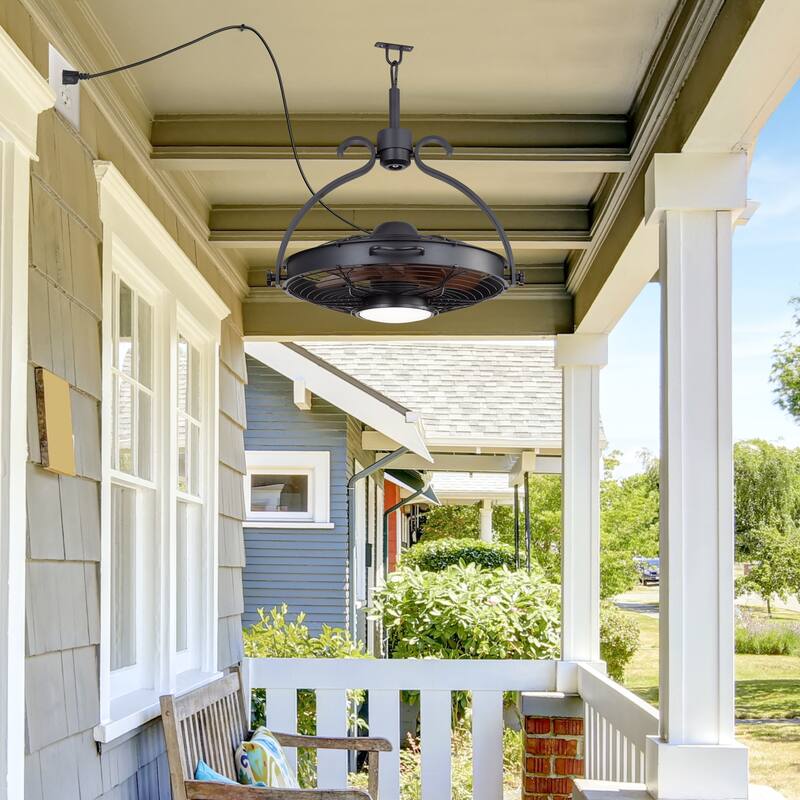 23.6" Waterproof ABS 7-Blade Outdoor Ceiling Fan with LED Light and Remote