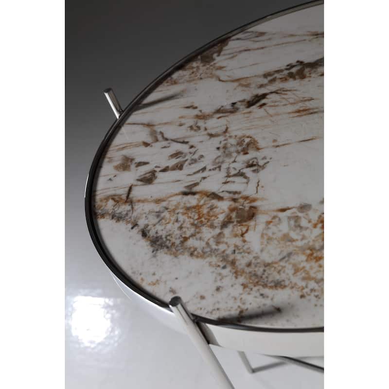 Pasargad Home Luxe Glass & Steel Round Side Table - W20"xD20"xH24"