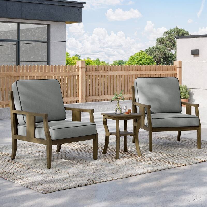 3-Piece Solid Teak Outdoor Patio Furniture Set Armchairs & Storage Table - Naturalframe-Grey - Natural Frame
