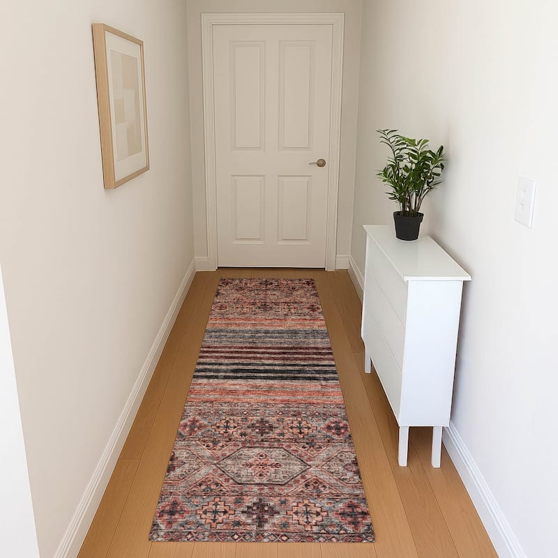 Premium Washable Super Soft Boho Stripes Mayfield Rug - Paprika - 2'3" x 7'6"
